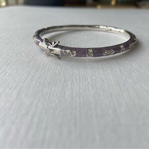 BANGLE Bracelet Lavender Enamel with Hearts Crystals Design